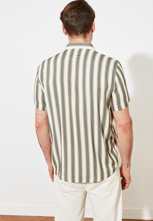 Trendyol - Stripe short sleeve shirt - green 