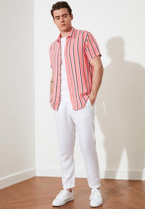 Trendyol - Stripe short sleeve shirt - pink