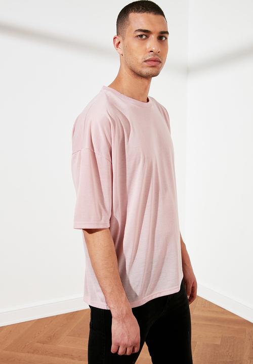 Trendyol - Drop shoulder short sleeve tee - pink