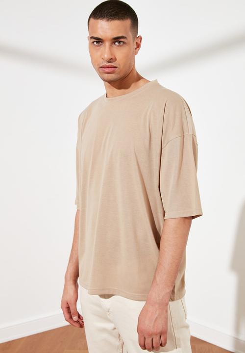 Trendyol - Drop shoulder short sleeve tee - stone