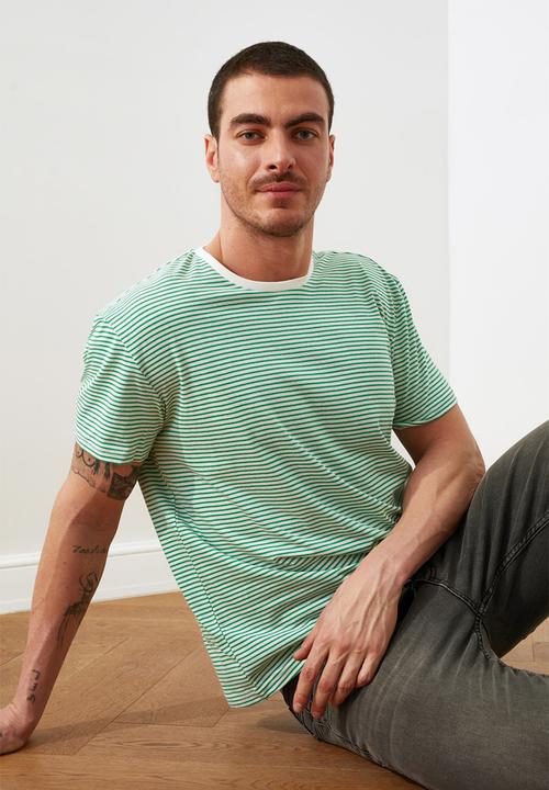 Trendyol - Stripe short sleeve tee - green