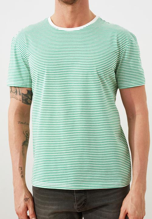 Trendyol - Stripe short sleeve tee - green
