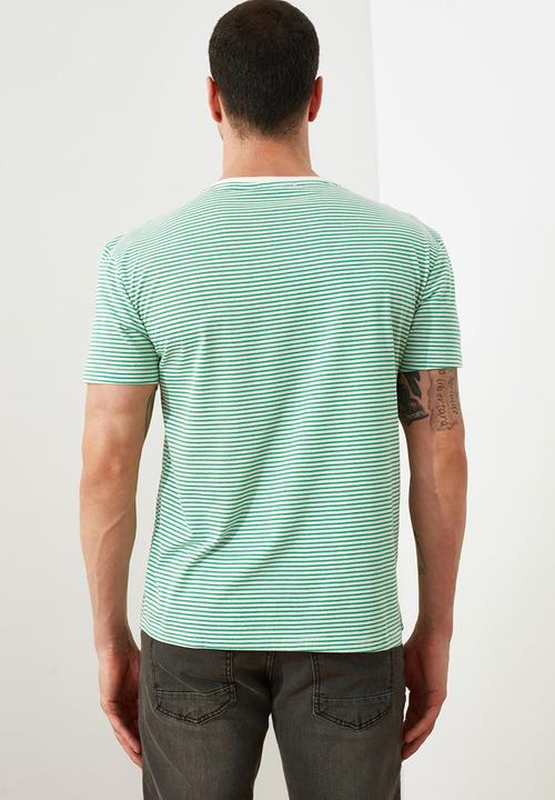 Trendyol - Stripe short sleeve tee - green