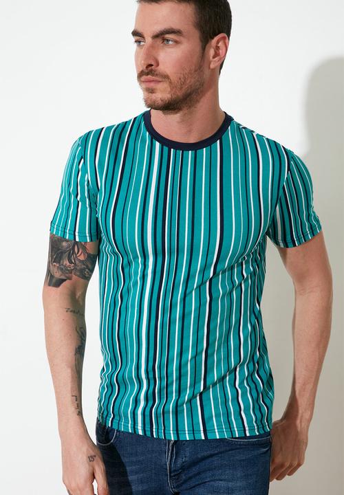 Trendyol - Stripe short sleeve tee - green & navy 