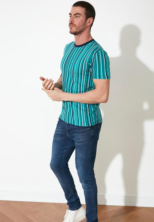Trendyol - Stripe short sleeve tee - green & navy 