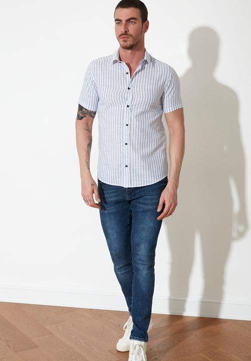 Trendyol - Stripe short sleeve shirt - blue