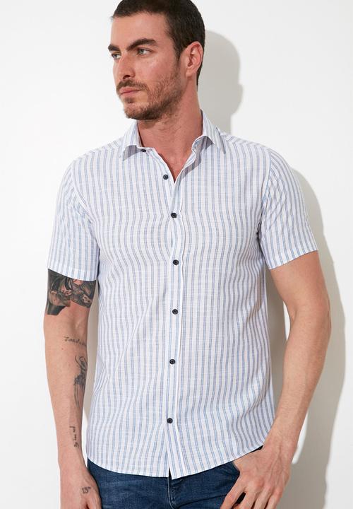 Trendyol - Stripe short sleeve shirt - blue