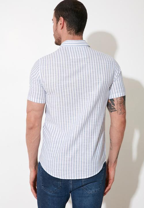 Trendyol - Stripe short sleeve shirt - blue