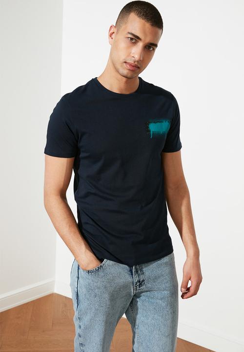 Trendyol - Chest print short sleeve tee - navy