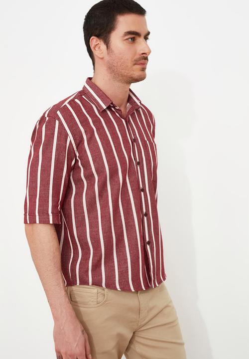 Trendyol - Half sleeve stripe shirt - burgundy
