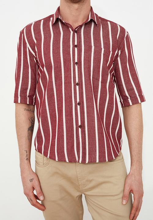 Trendyol - Half sleeve stripe shirt - burgundy