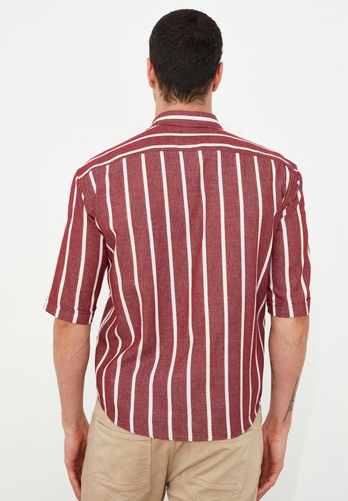 Trendyol - Half sleeve stripe shirt - burgundy