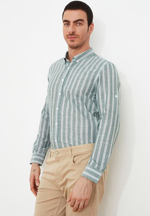 Trendyol - Stripe long sleeve shirt - green