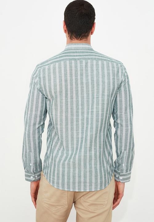 Trendyol - Stripe long sleeve shirt - green