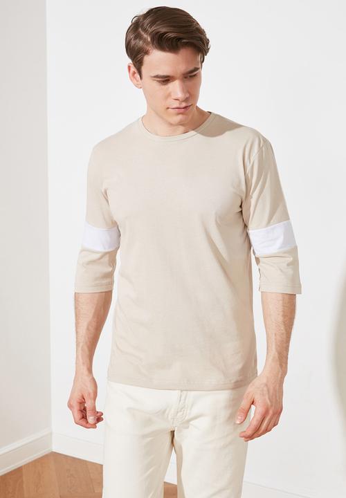 Trendyol - Half sleeve stripe tee - beige