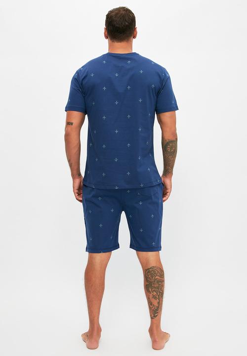 Trendyol - Short sleeve shirt & shorts sleep set - navy