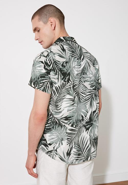 Trendyol - Leaf print short sleeve shirt - green