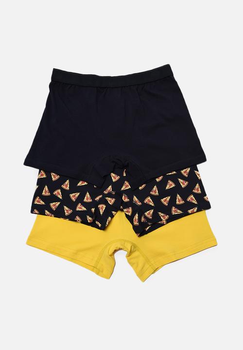 Trendyol - Printed 3 pack boxer shorts - black & yellow