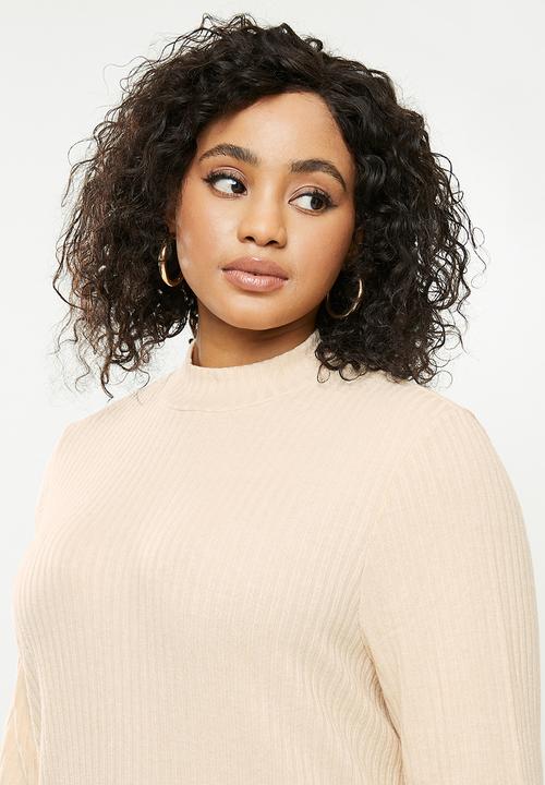 Blake - Turtle neck rib mini dress - neutral