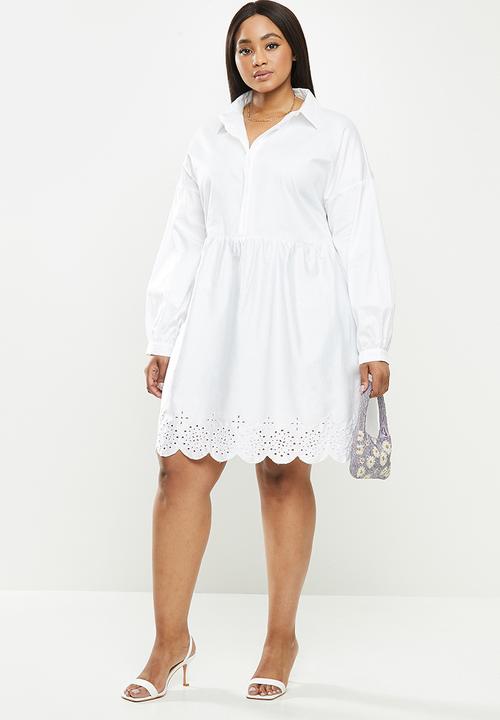 Glamorous - Plus anglaise shirt dress - white