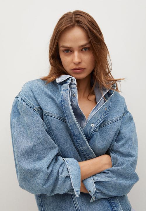 MANGO - Overshirt caramel - blue