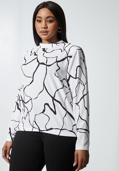 Superbalist - Hi neck shoulder pad shell blouse - white marker squiggle
