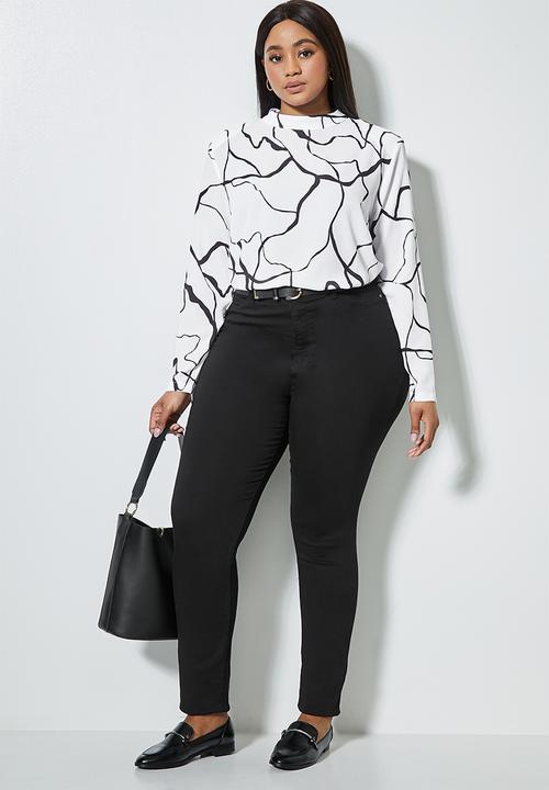 Superbalist - Hi neck shoulder pad shell blouse - white marker squiggle