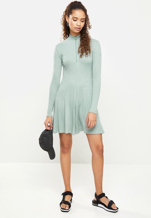 Blake - A-line zip up mini dress - green