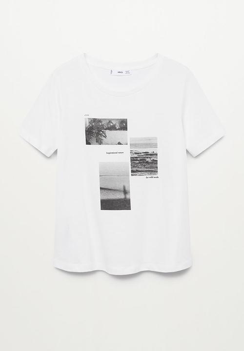 MANGO - T-shirt pstilubi - off white