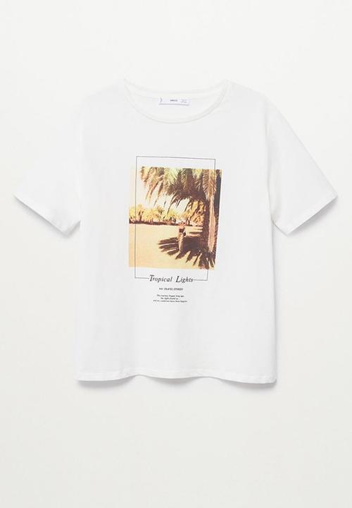 MANGO - T-shirt pstrop - ecru