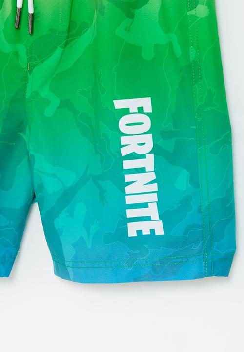 Rebel Republic - Fortnite camo gradient boardshorts - green & blue