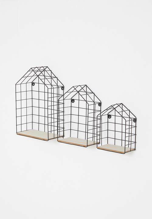 H&S - Grid house wall shelves - black & natural