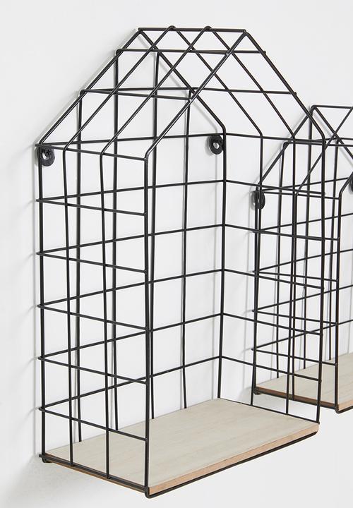 H&S - Grid house wall shelves - black & natural