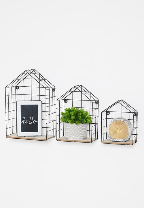 H&S - Grid house wall shelves - black & natural