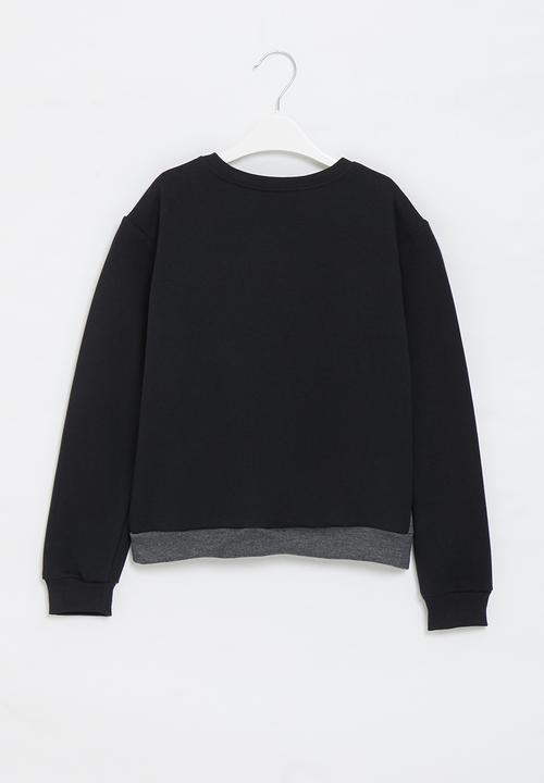 Pop Candy - Colour block  crew sweatshirt - black