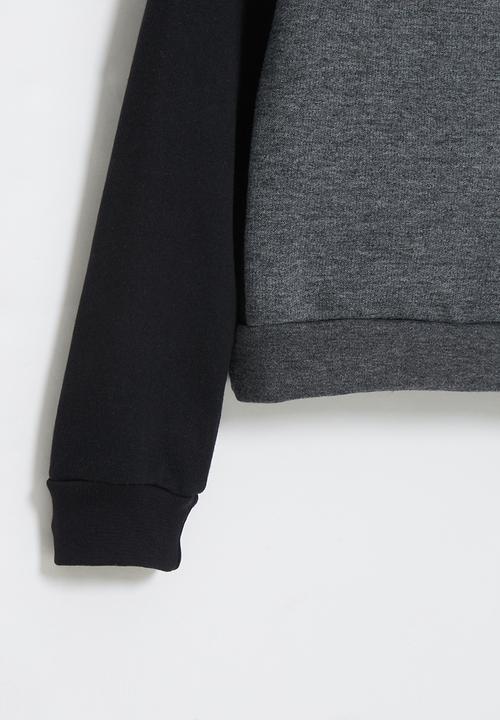 Pop Candy - Colour block  crew sweatshirt - black