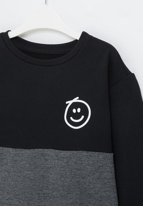 Pop Candy - Colour block  crew sweatshirt - black