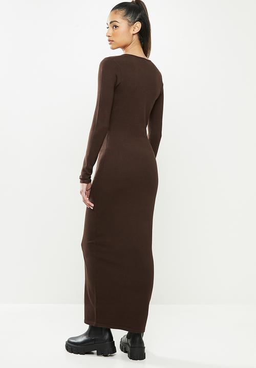 Missguided - Petite notch neck midaxi dress - brown