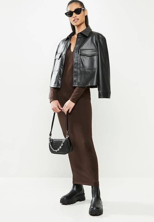 Missguided - Petite notch neck midaxi dress - brown