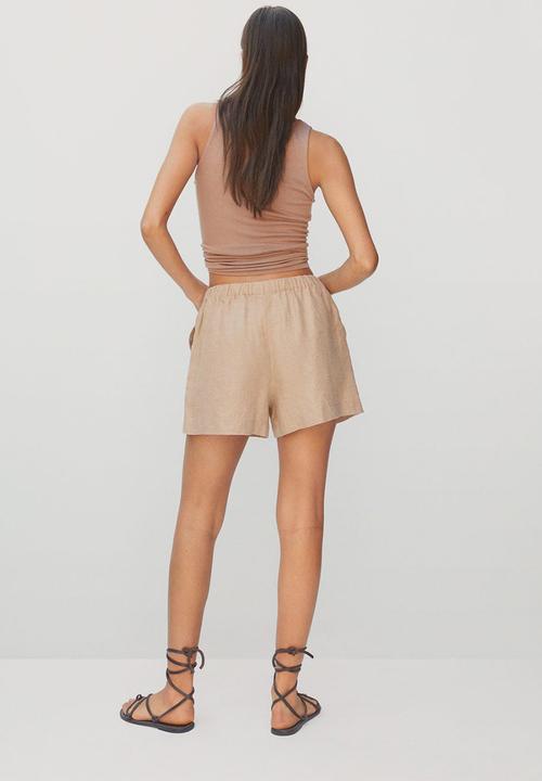 MANGO - Shorts linen - light beige