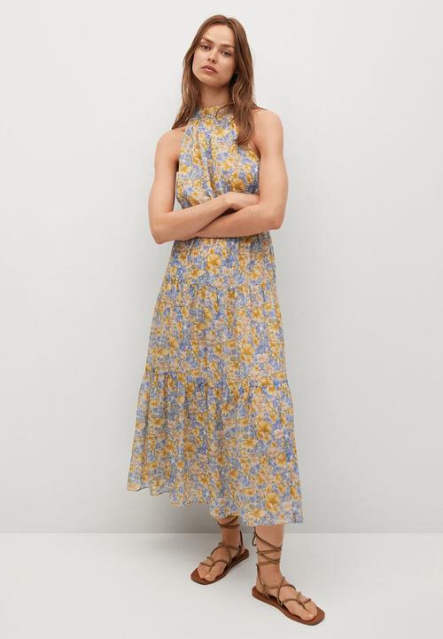 MANGO - Dress purple - blue & yellow 