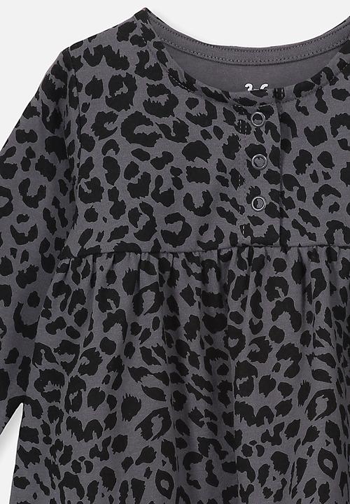 Cotton On - Molly long sleeve dress - rabbit grey summer ocelot