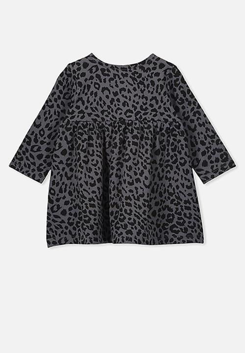 Cotton On - Molly long sleeve dress - rabbit grey summer ocelot