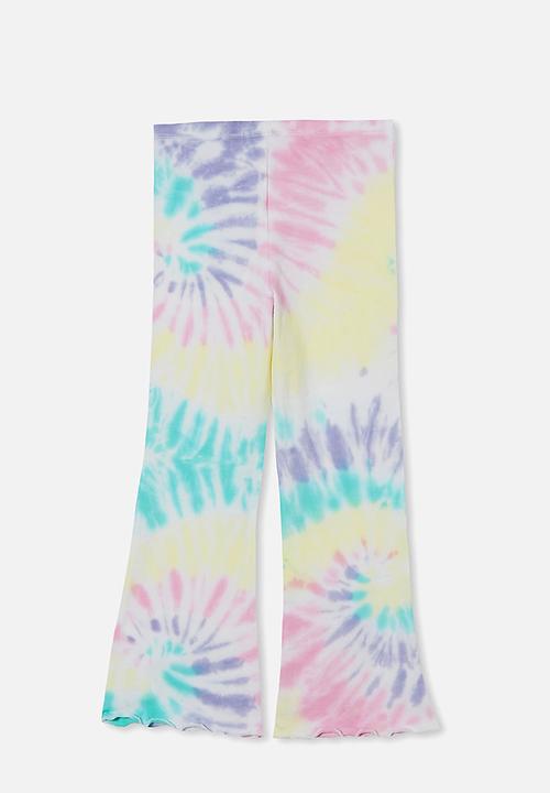 Cotton On - Francine flare pant - pastel spiral rainbow tie dye