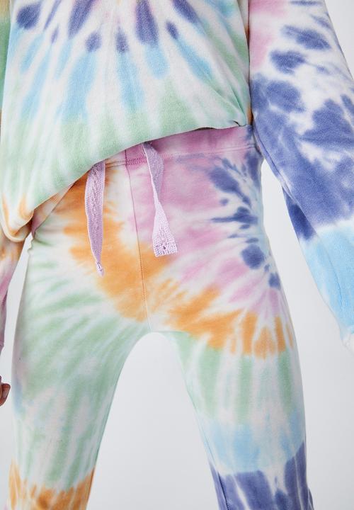 Cotton On - Francine flare pant - aqua spiral tie dye