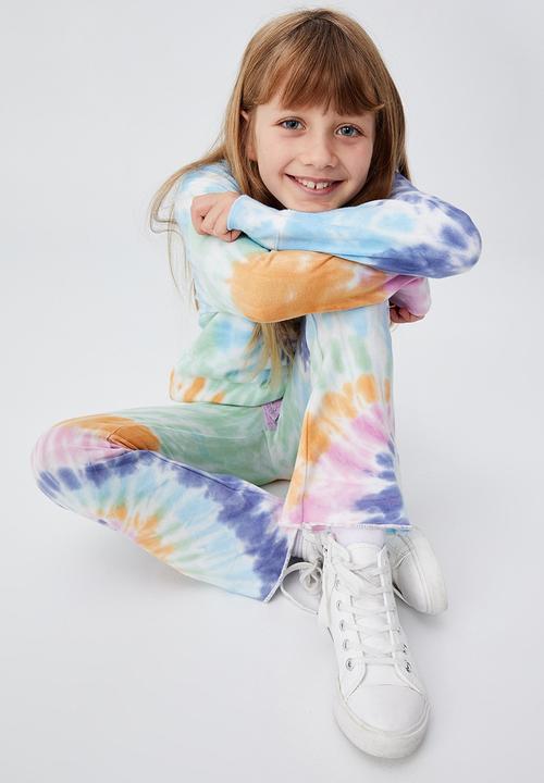 Cotton On - Francine flare pant - aqua spiral tie dye