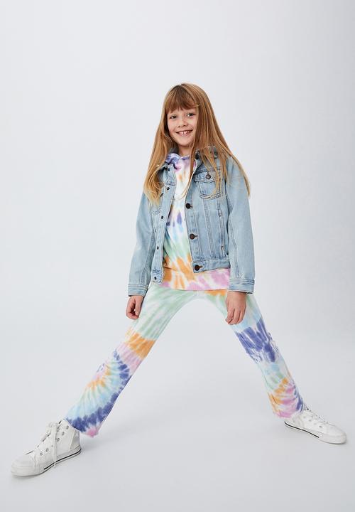 Cotton On - Francine flare pant - aqua spiral tie dye