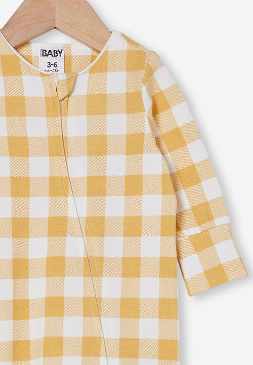 Cotton On - The long sleeve zip romper - vintage honey/vanilla maxi gingham