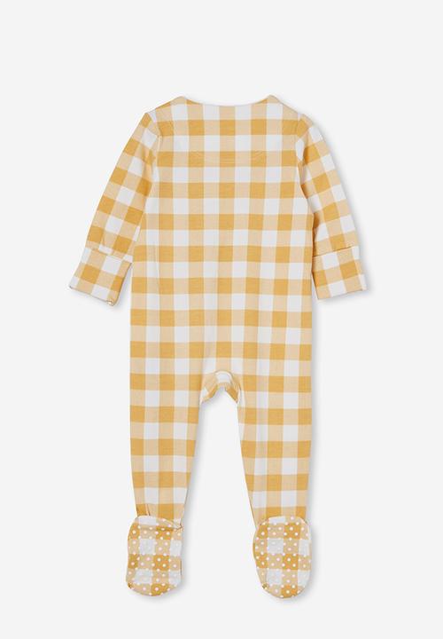 Cotton On - The long sleeve zip romper - vintage honey/vanilla maxi gingham