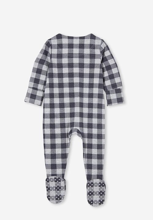Cotton On - The long sleeve zip romper - rabbit grey/cloud marle maxi gingham